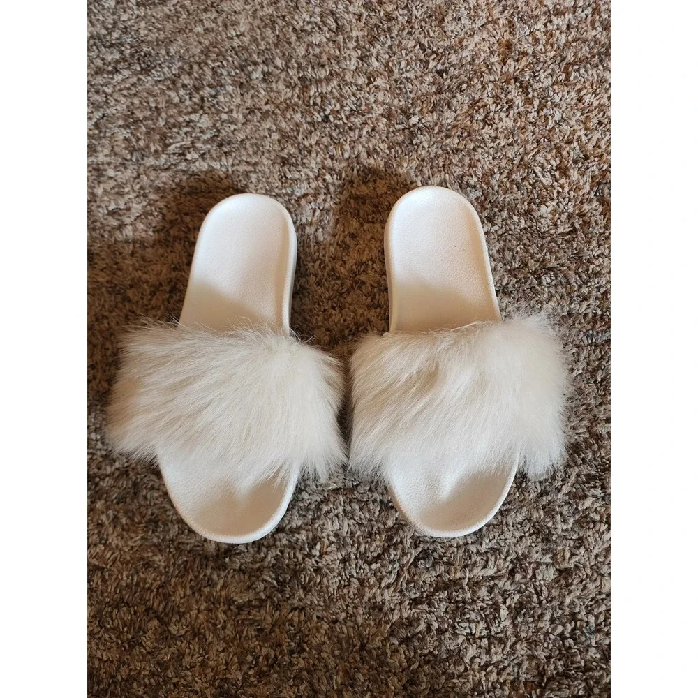 UGG Royale Real Lamb Fur Slide Sandals White Women's Size 7 EU 38 NWOT